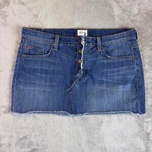 Hudson Denim Mini Skirt Women’s Blue Jean Skirt Raw Hem Button Fly